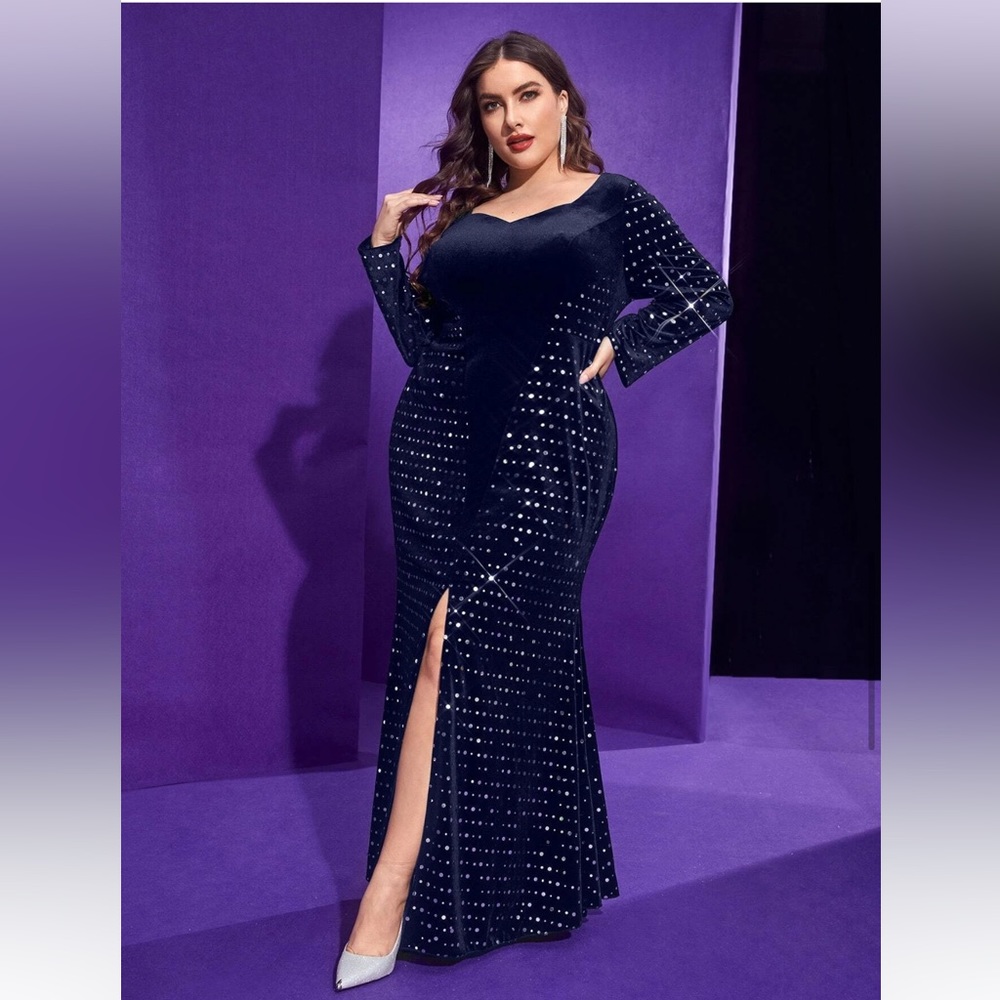 Shein Navy & Silver Long Front Slit Dress Size 2X